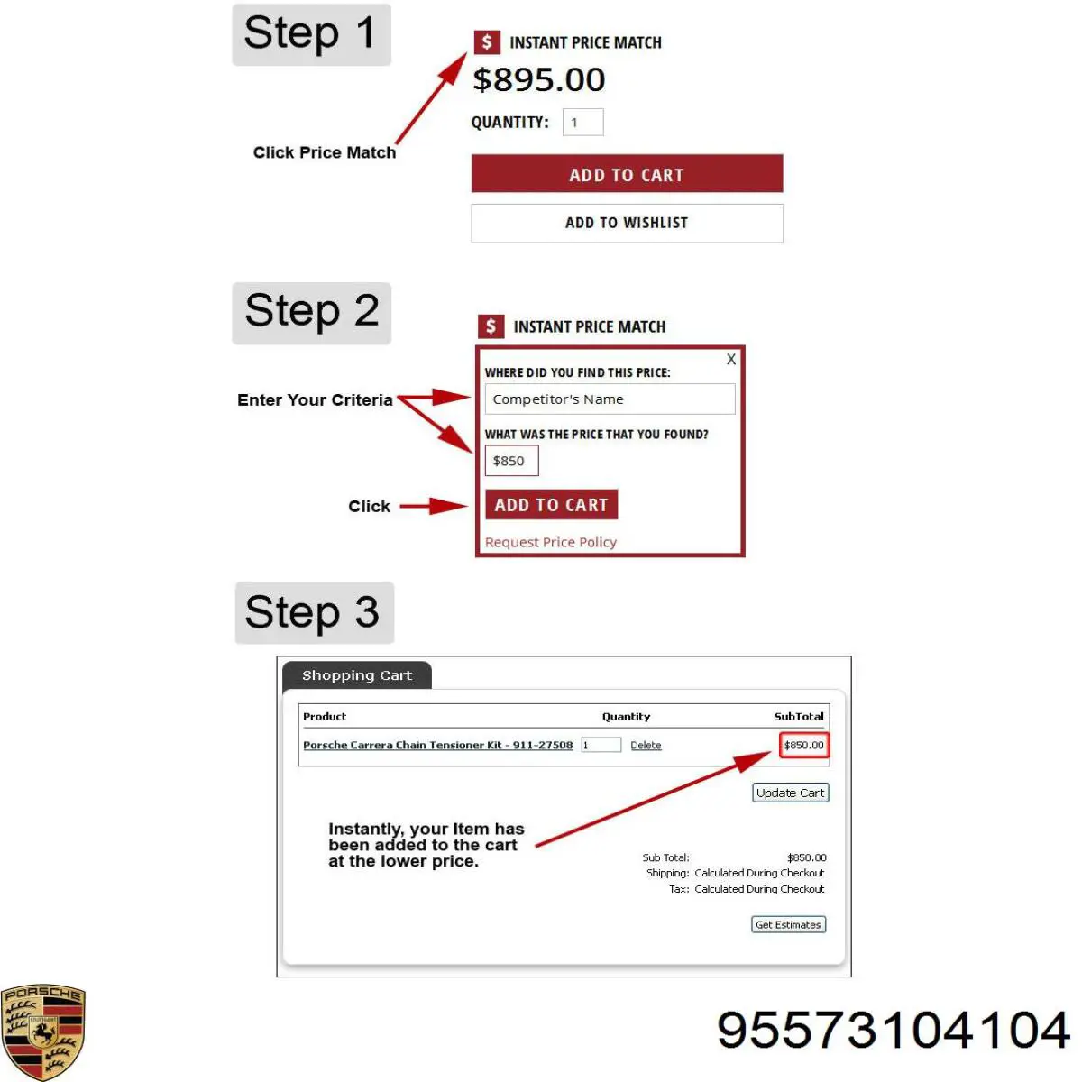 Купить 95573104102 Porsche Стекло зеркала заднего вида, левого