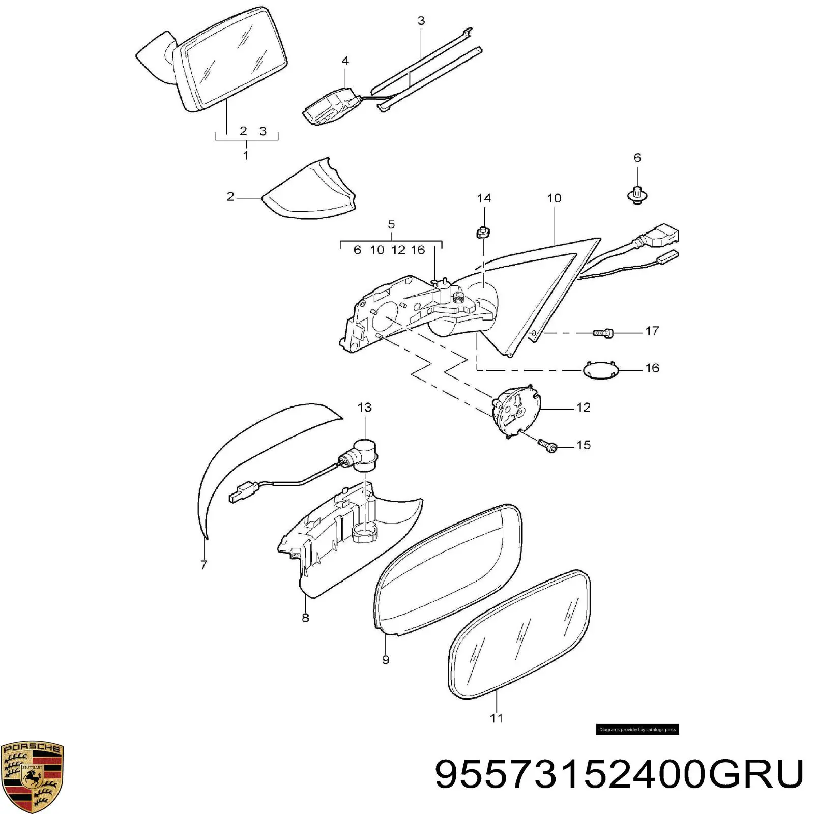 Купить 95573152400GRU Porsche Накладка/крышка зеркала заднего вида, правая