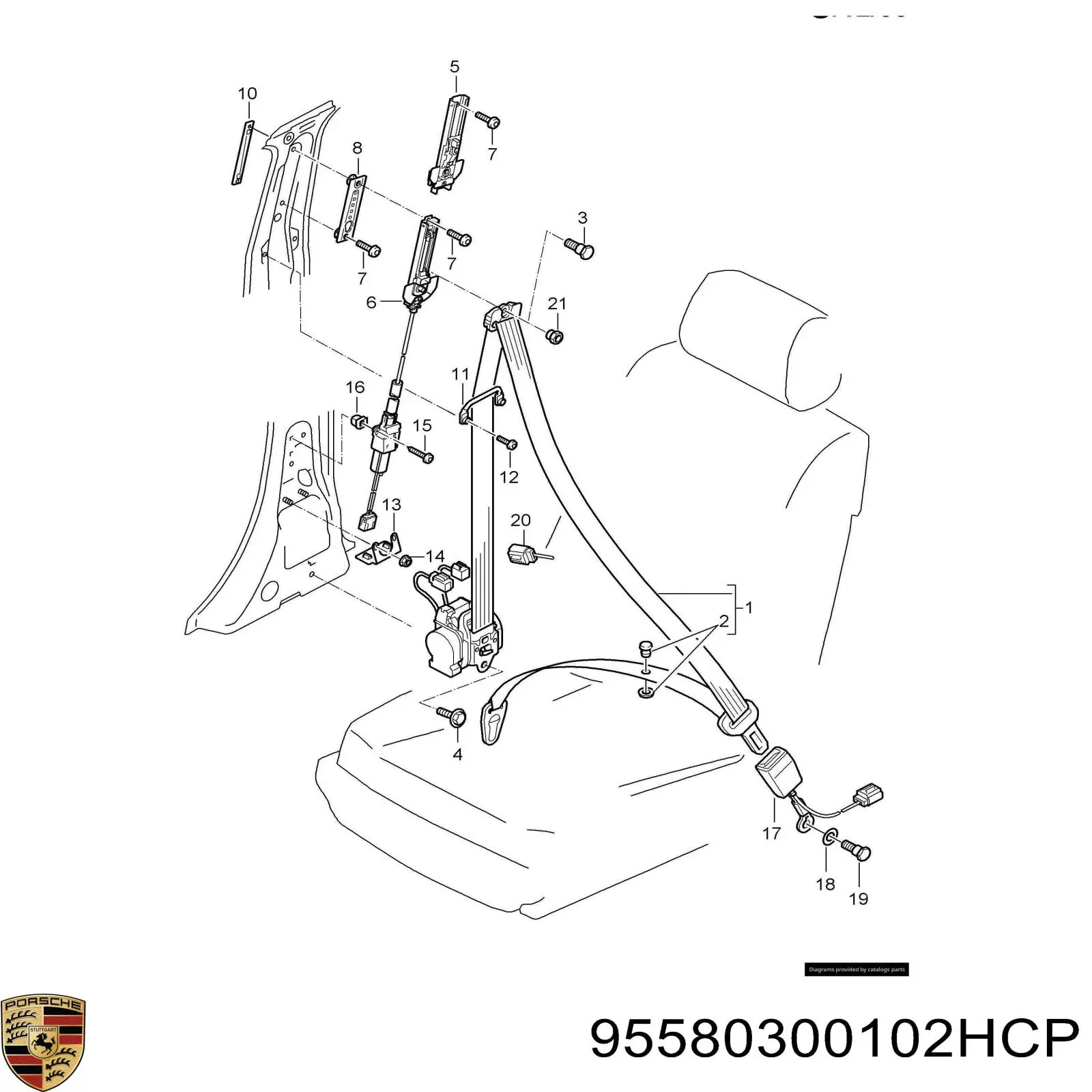 Левый ремень безопасности 95580300102HCP Porsche