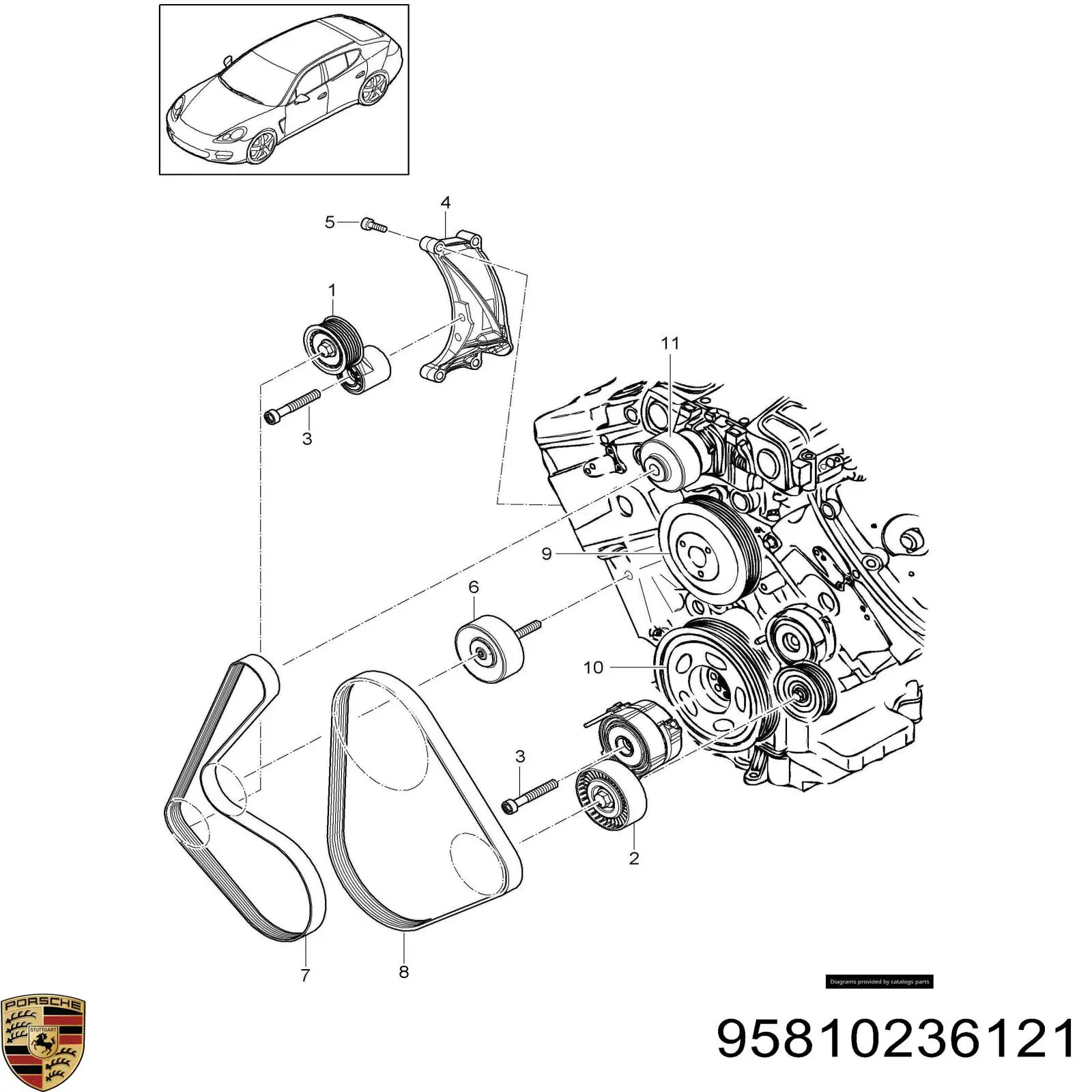 95810236121 Porsche reguladora de tensão da correia de transmissão