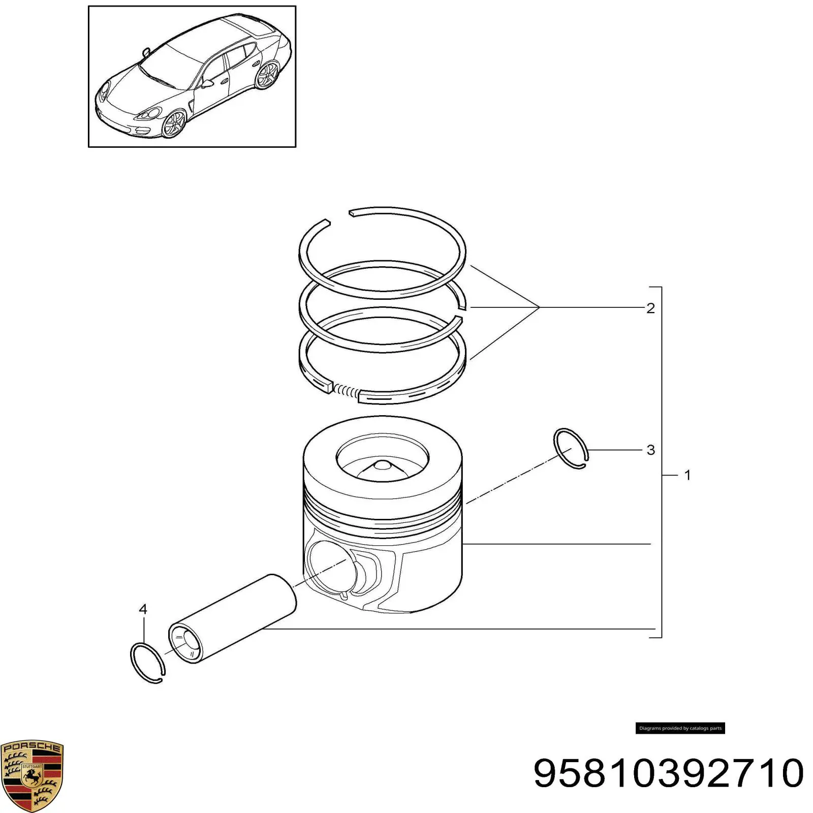 95810392710 Porsche anéis do pistão para 1 cilindro, std.