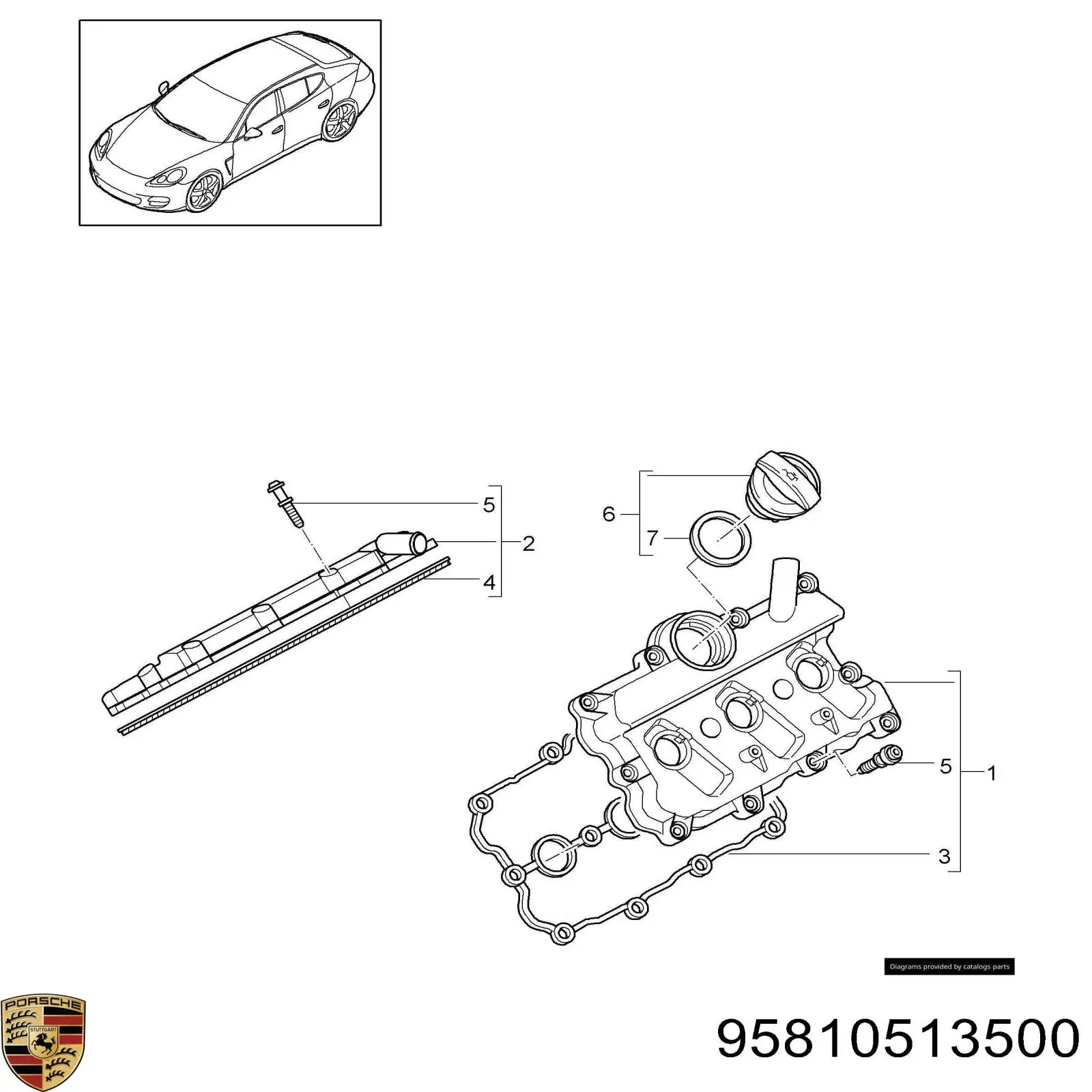 95810513500 Porsche tampa de válvulas esquerda