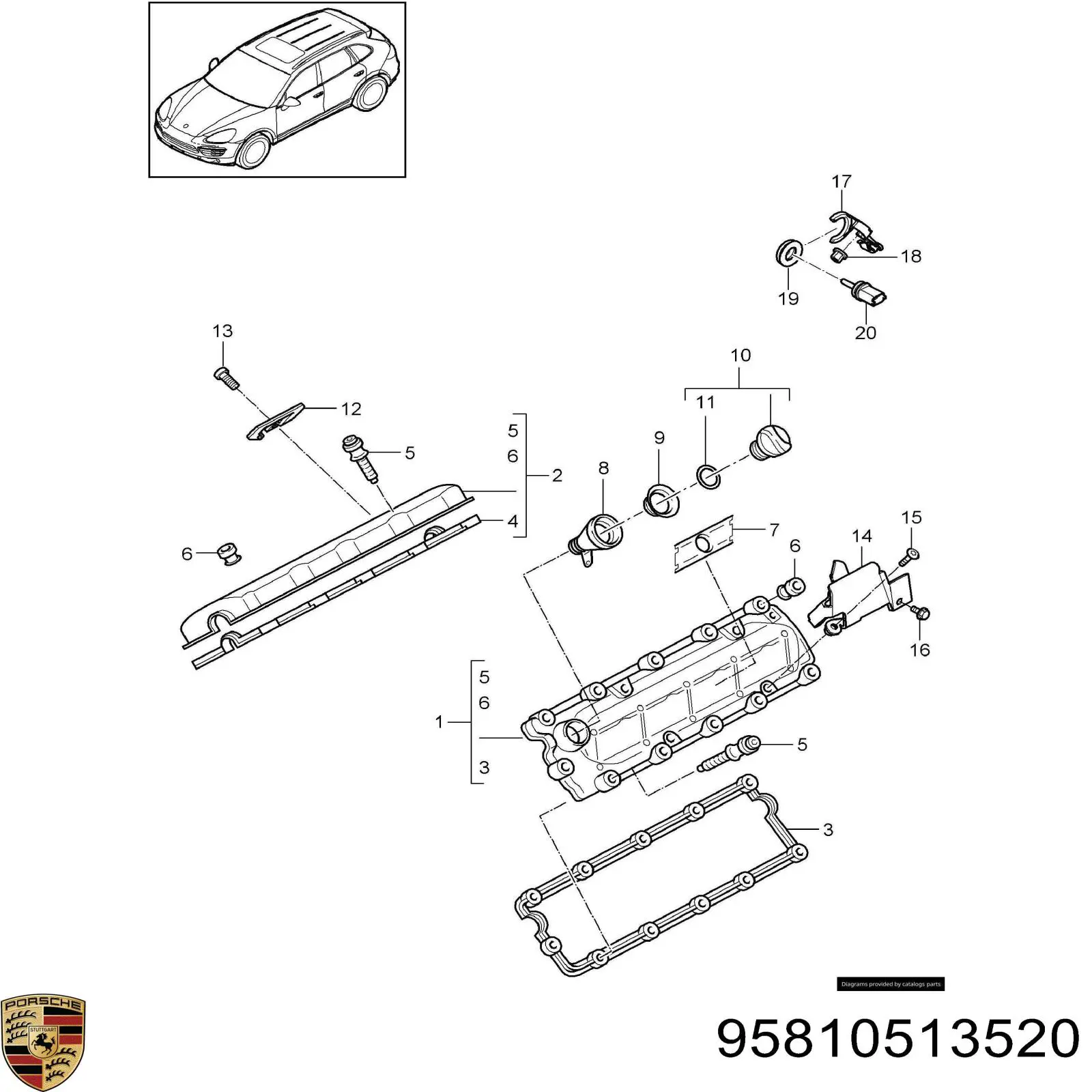 95810513520 Porsche Крышка двигателя