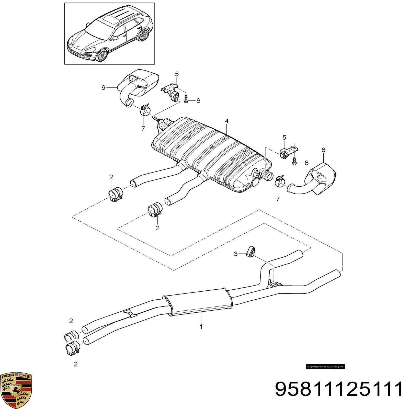 Купить 95811125111 Porsche Насадка на глушитель
