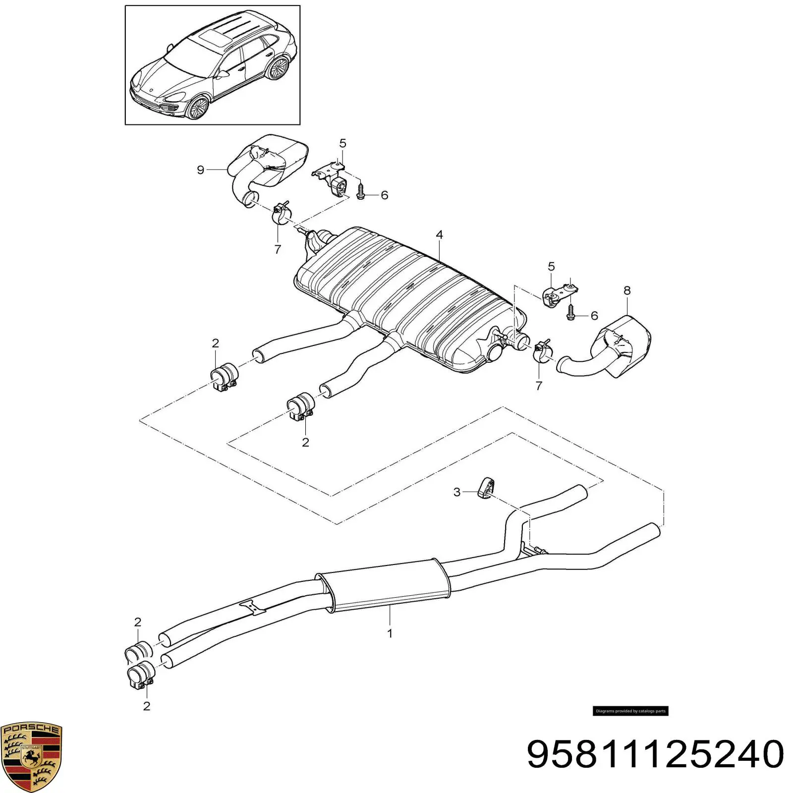 Насадка на глушитель Porsche 95811125240 цена, от 1446.53 USD