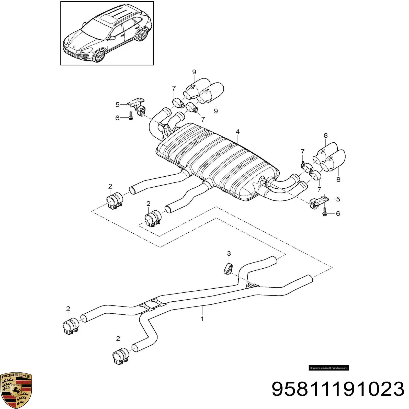 95811191023 Porsche Выхлопная труба