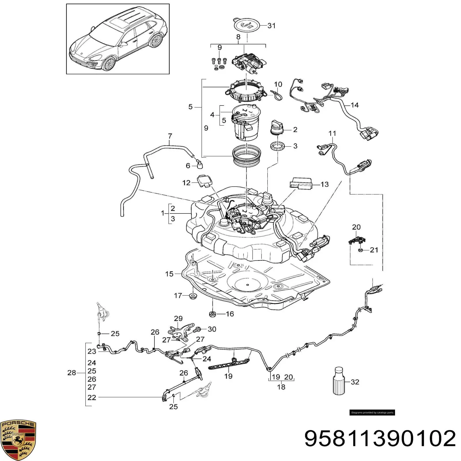 95811390102 Porsche elemento de aquecimento de bomba de ureia adblue