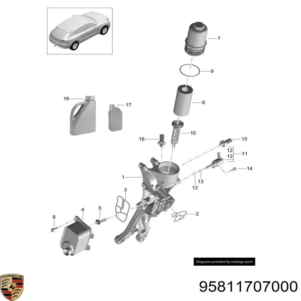 95811707000 Porsche vedante do radiador de óleo