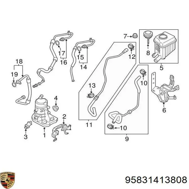 95831413808 Porsche Патрубок ГУР высокого давления