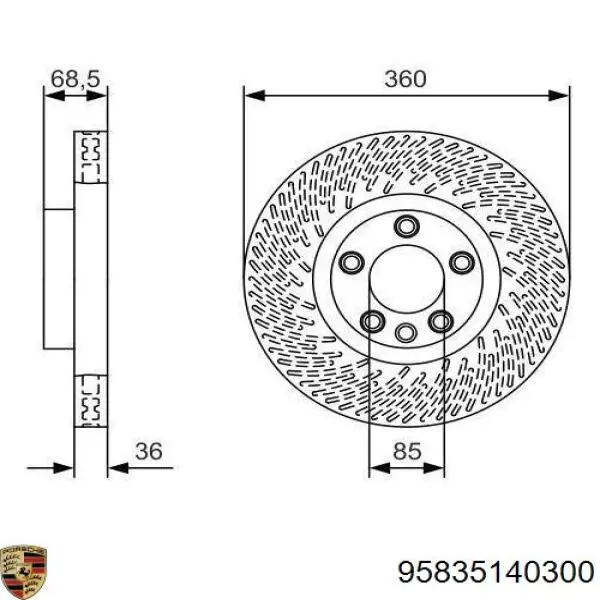 Тормоз дисковый передний Porsche 95835140300 цена, от 63.35 USD