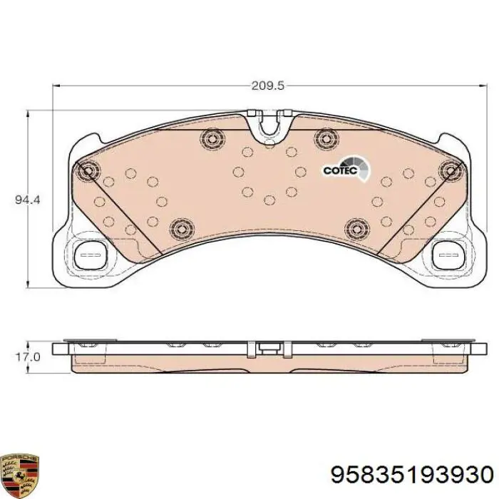 Передние тормозные колодки 95835193930 Porsche