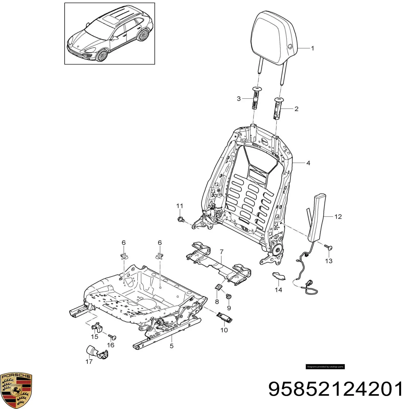 Купить 95852124201 Porsche Подушка безопасности (AIRBAG) спинки сиденья правого