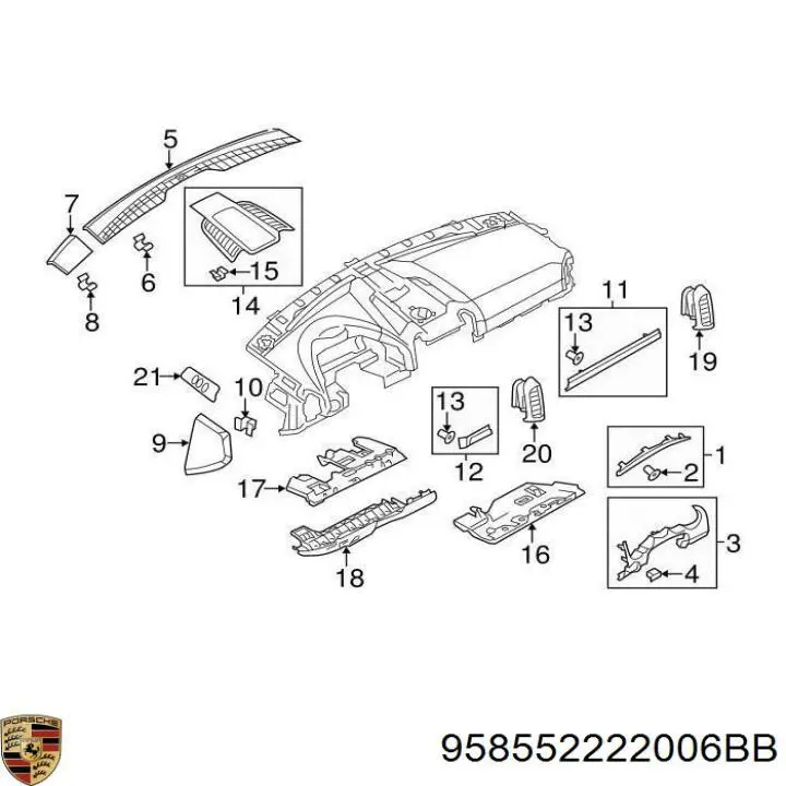 958552222006BB Porsche Молдинг (накладка) приборной панели "торпедо" правый