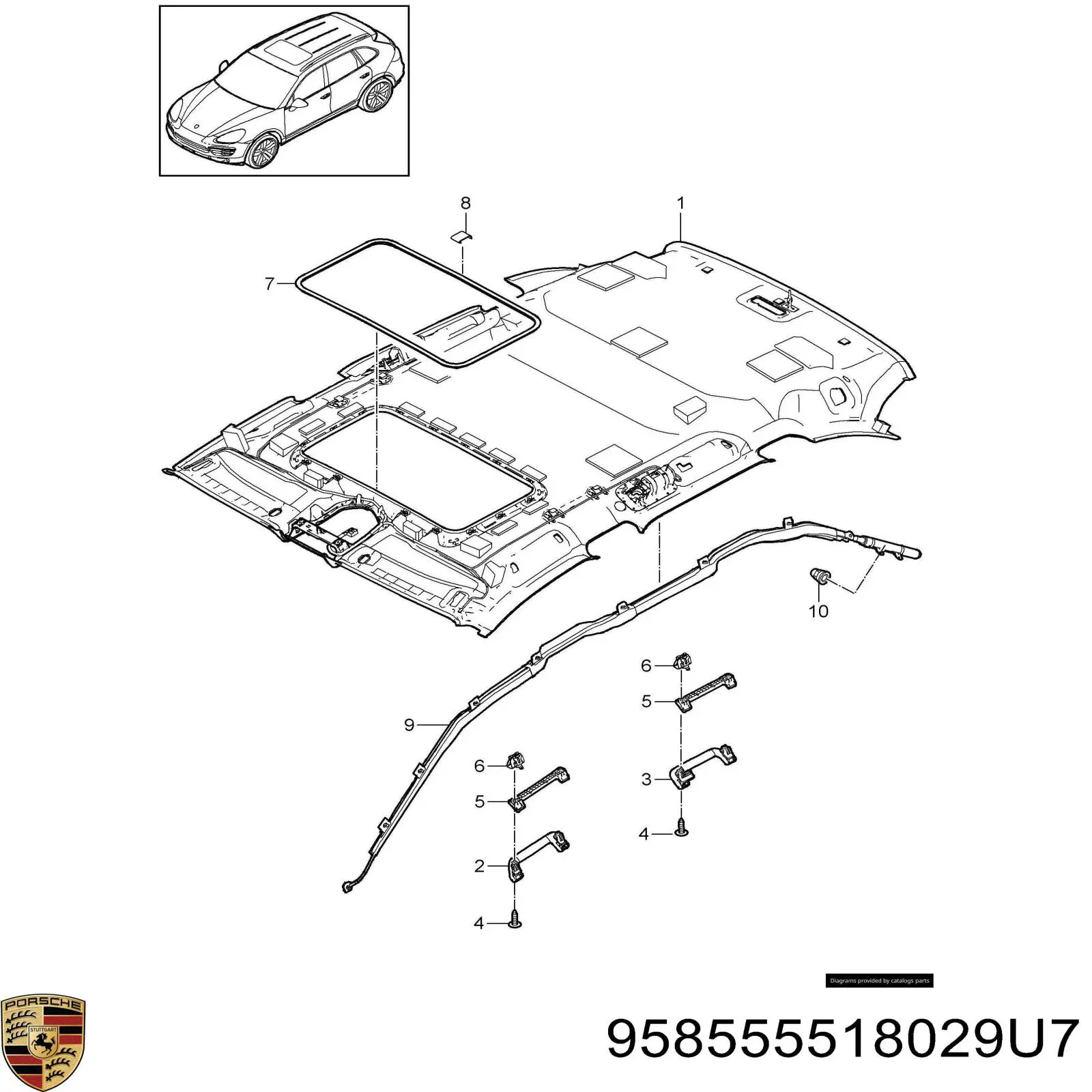  Обивка крыши (потолок) Porsche Cayenne 2