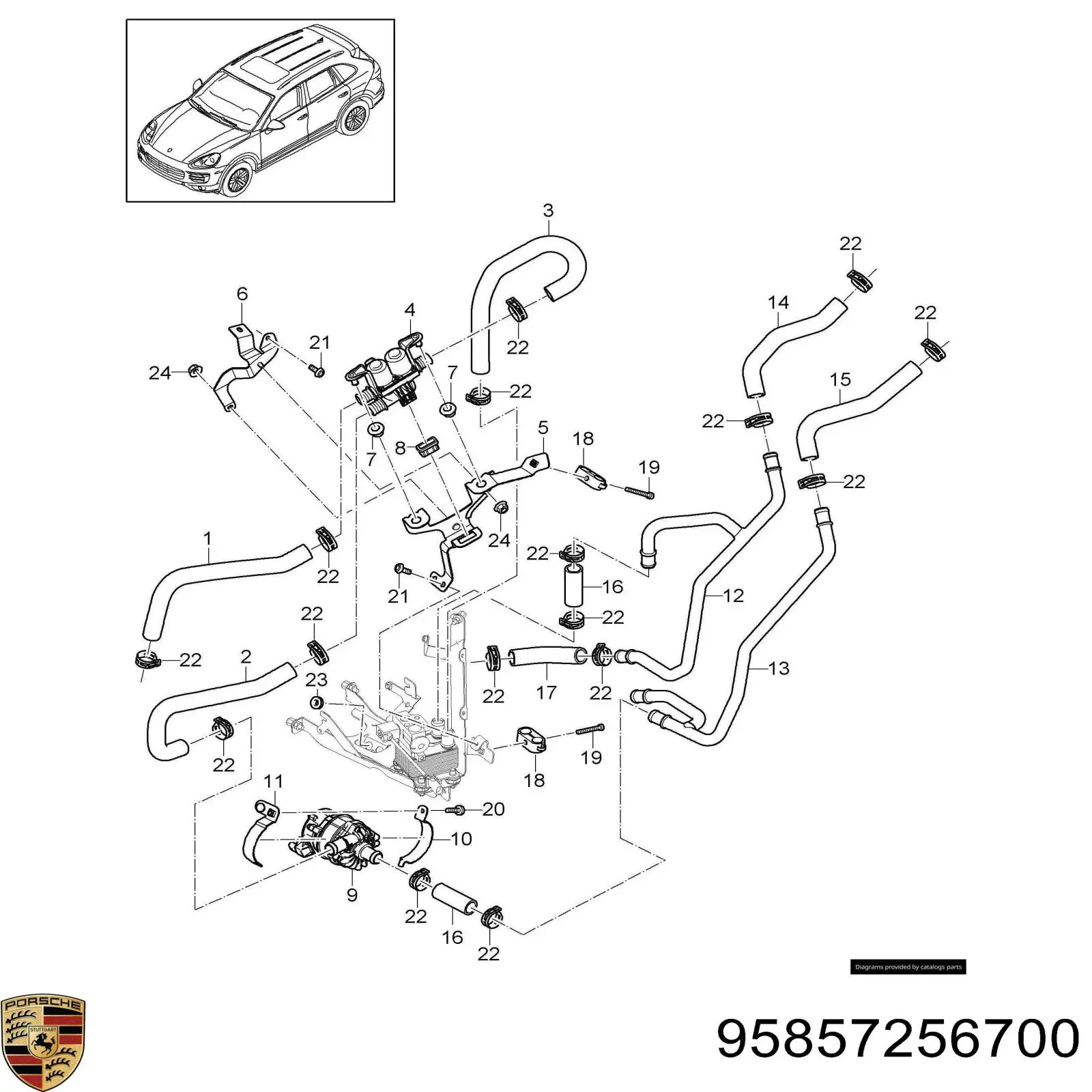 95857256700 Porsche bomba de água (bomba de esfriamento, adicional elétrica)