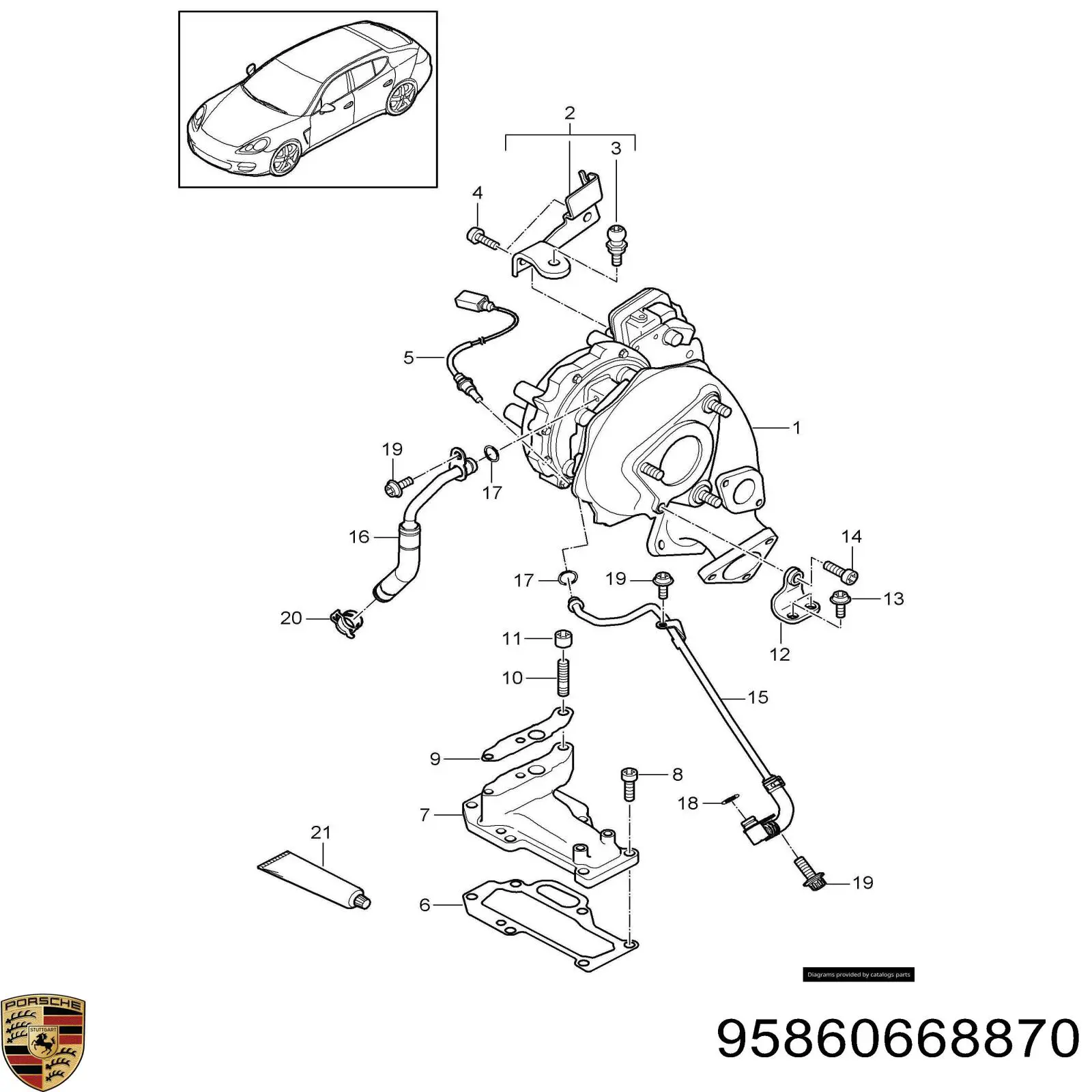95860668870 Porsche sensor de temperatura dos gases de escape (ge, antes de turbina)