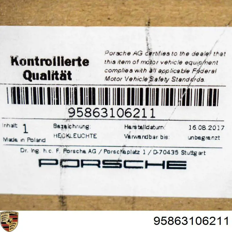 Купить 95863106211 Porsche Фонарь задний правый, внешний