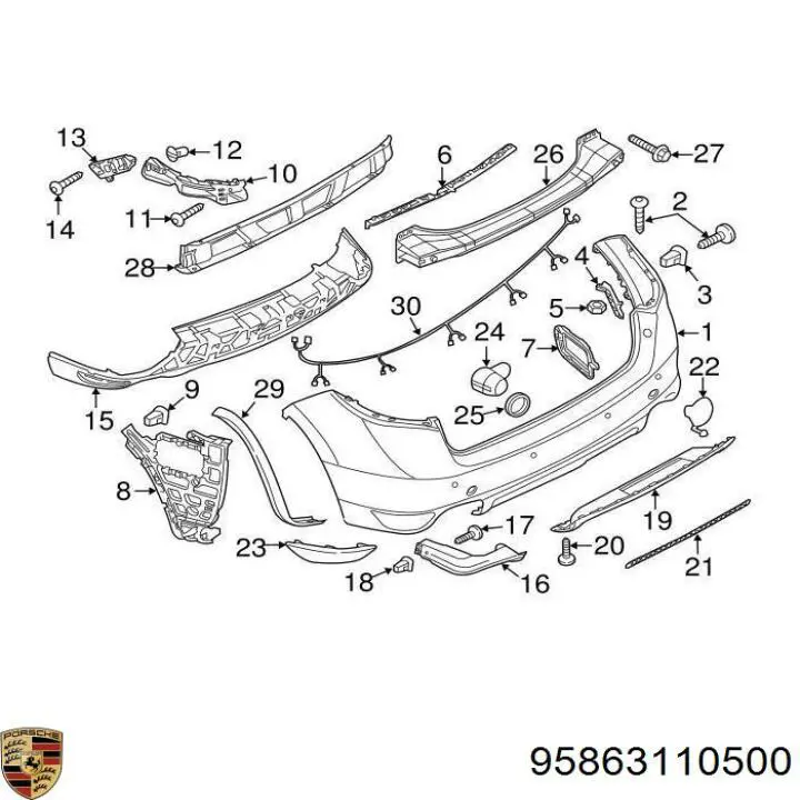Левый отражатель заднего бампера 95863110500 Porsche