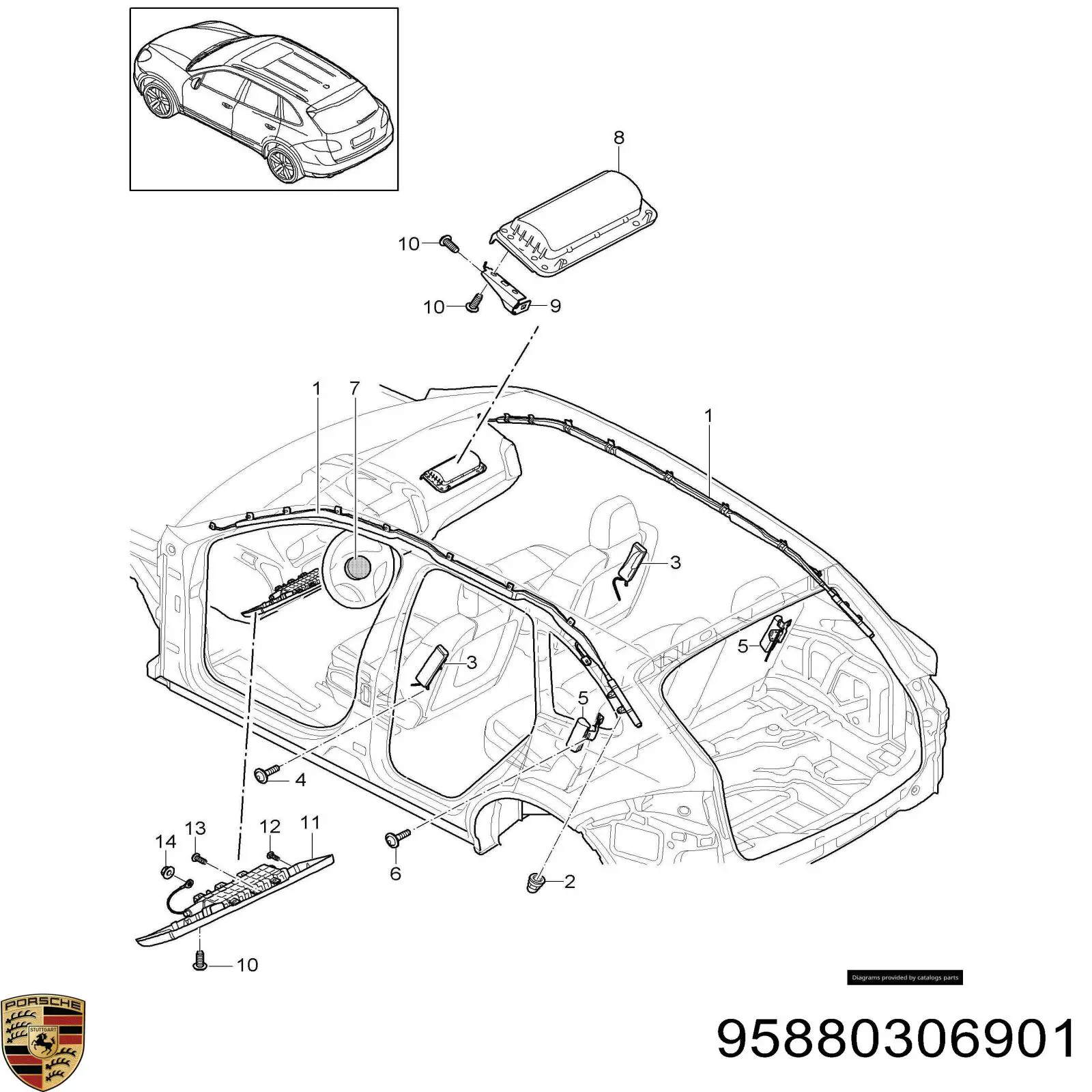 Шторка боковая, левая 95880306901 Porsche