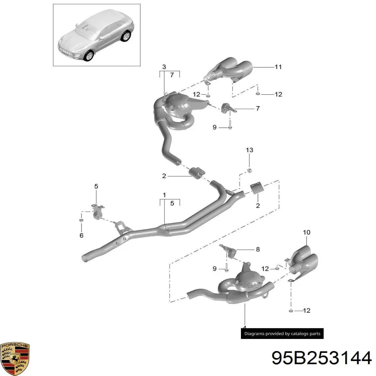 Кронштейн приемной трубы глушителя Porsche 95B253144 цена, от 15.58 USD