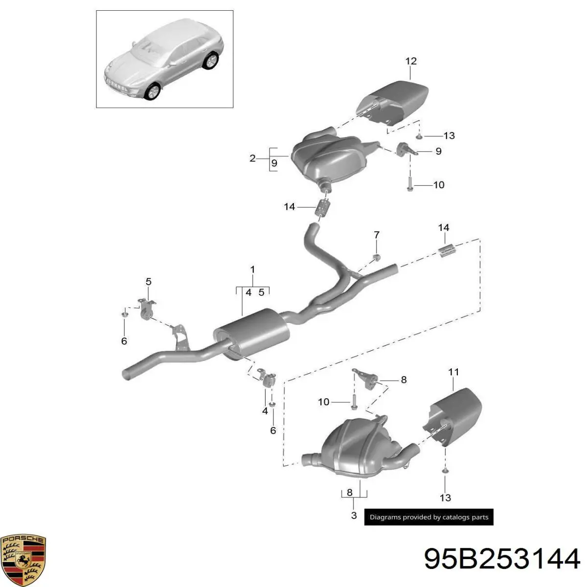 95B253144 Porsche consola de tubo de admissão do silenciador