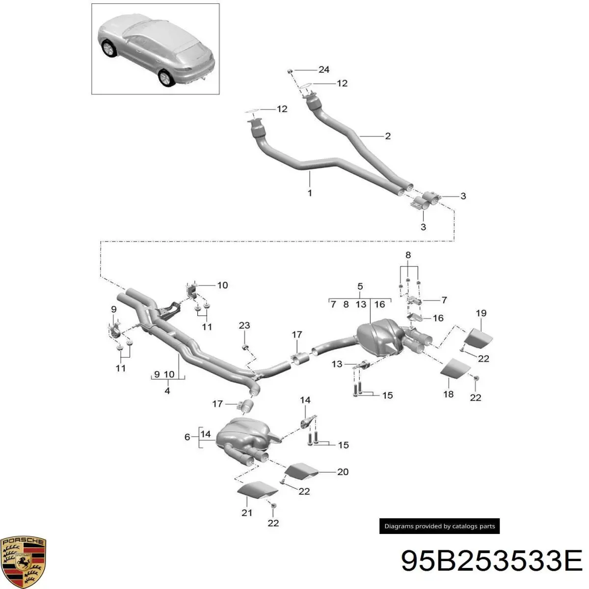 Труба приемная (штаны) глушителя передняя левая Porsche 95B253533H цена, от 22.60 USD