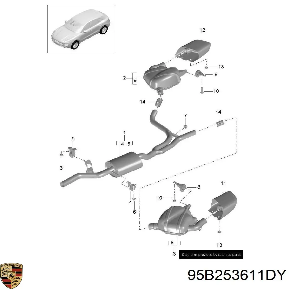 95B253611DY Porsche Выхлопная труба