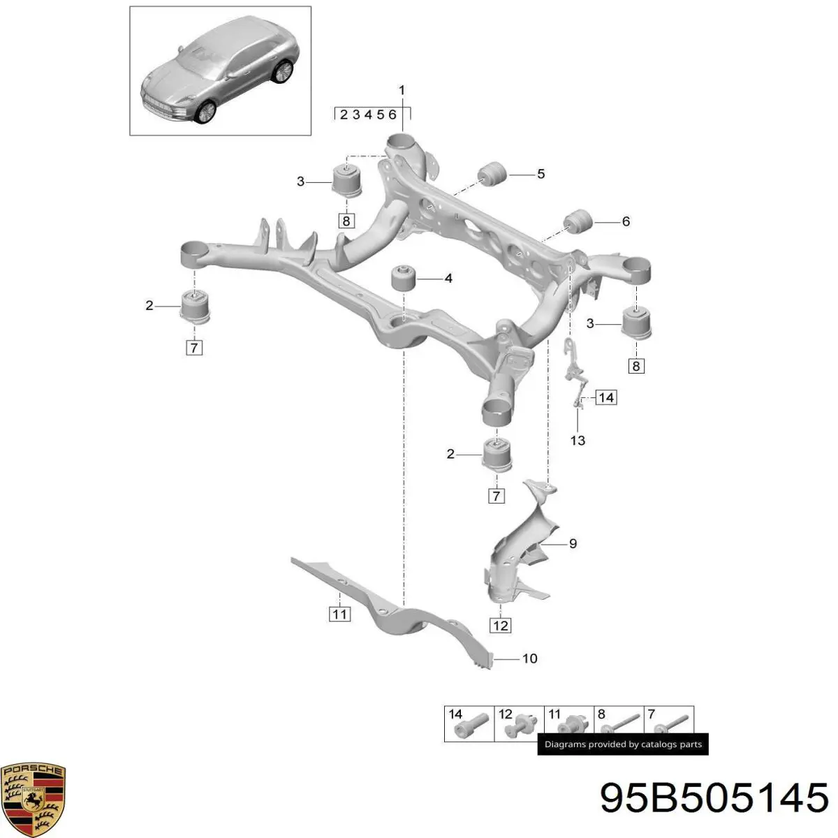 95B505145 Porsche сайлентблок задней балки (подрамника)
