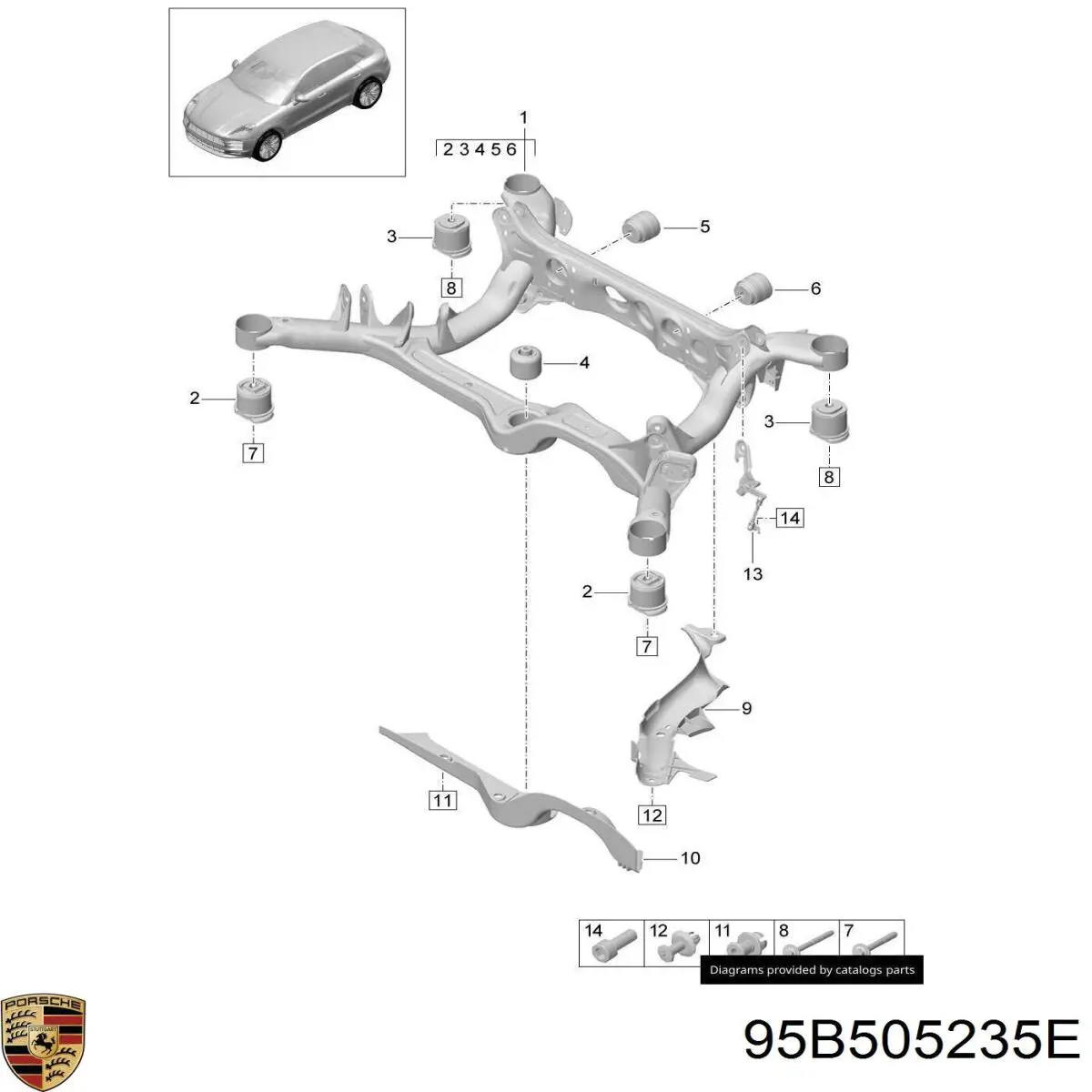Купить 95B505235D Porsche Оси полуприцепов и прицепов