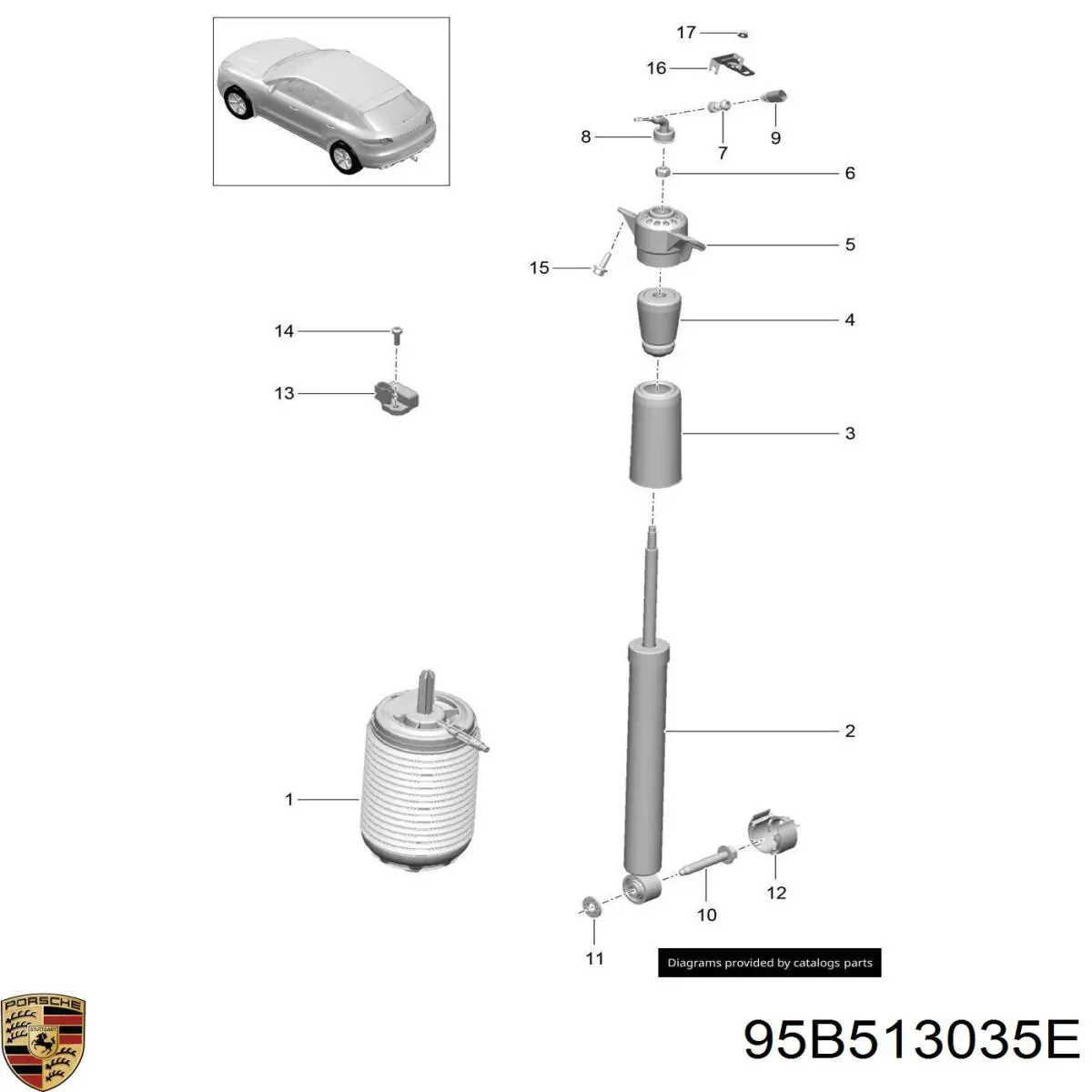 Купить 95B513035E Porsche Амортизатор задней подвески