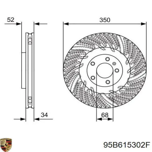 95B615302F Porsche disco do freio dianteiro