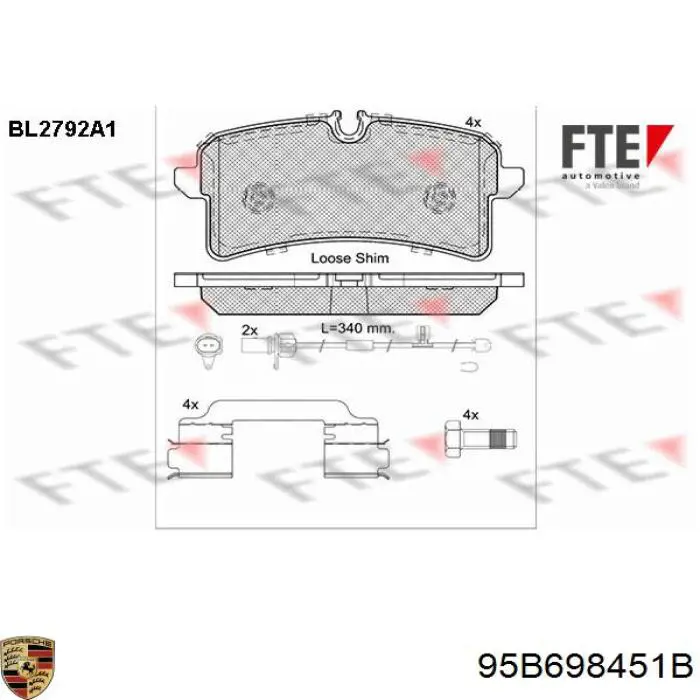 Колодки дисковые  Porsche 95B698451B цена, от 60.18 USD