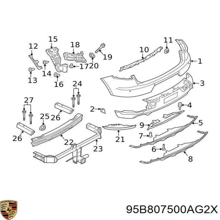 Заглушка бампера буксировочного крюка задняя 95B807500AG2X Porsche