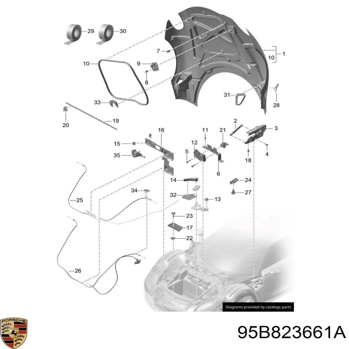 Рычаг открывания капота Porsche 95B823661A цена, от 13.94 USD