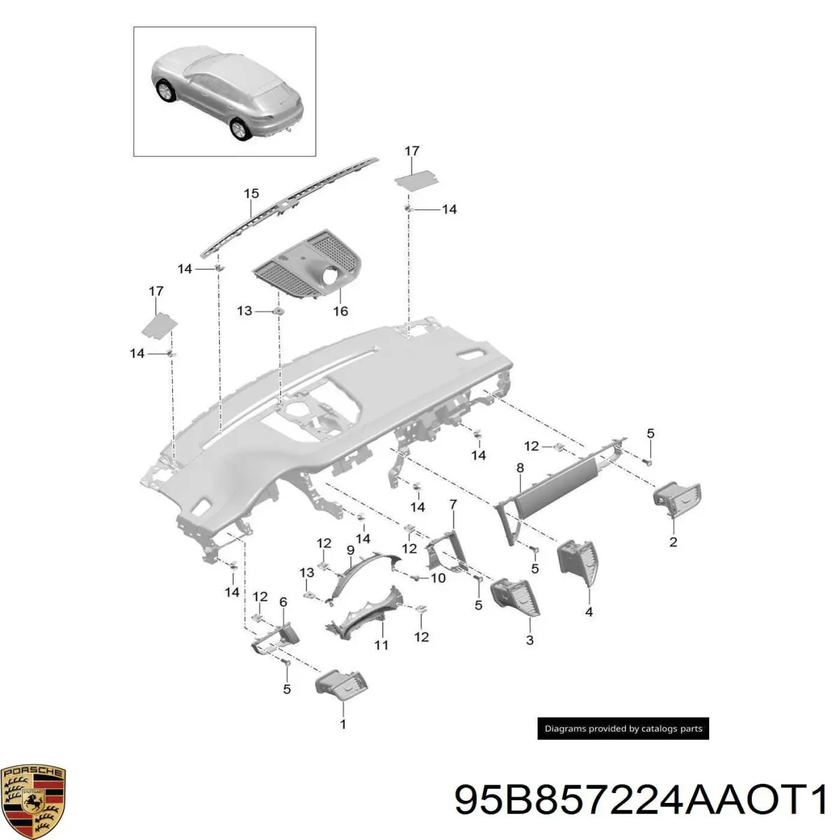 Молдинг (накладка) приборной панели "торпедо" правый 95B857224AAOT1 Porsche