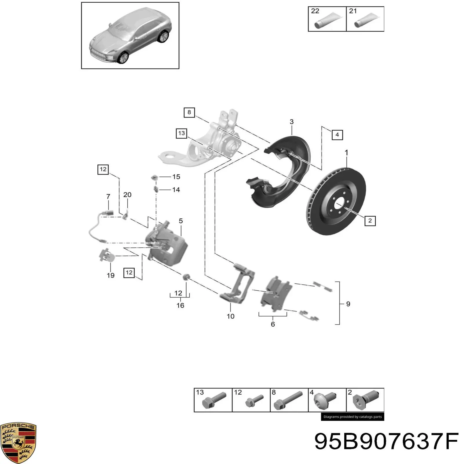 Купить 95B907637F Porsche Датчик износа тормозных колодок задний