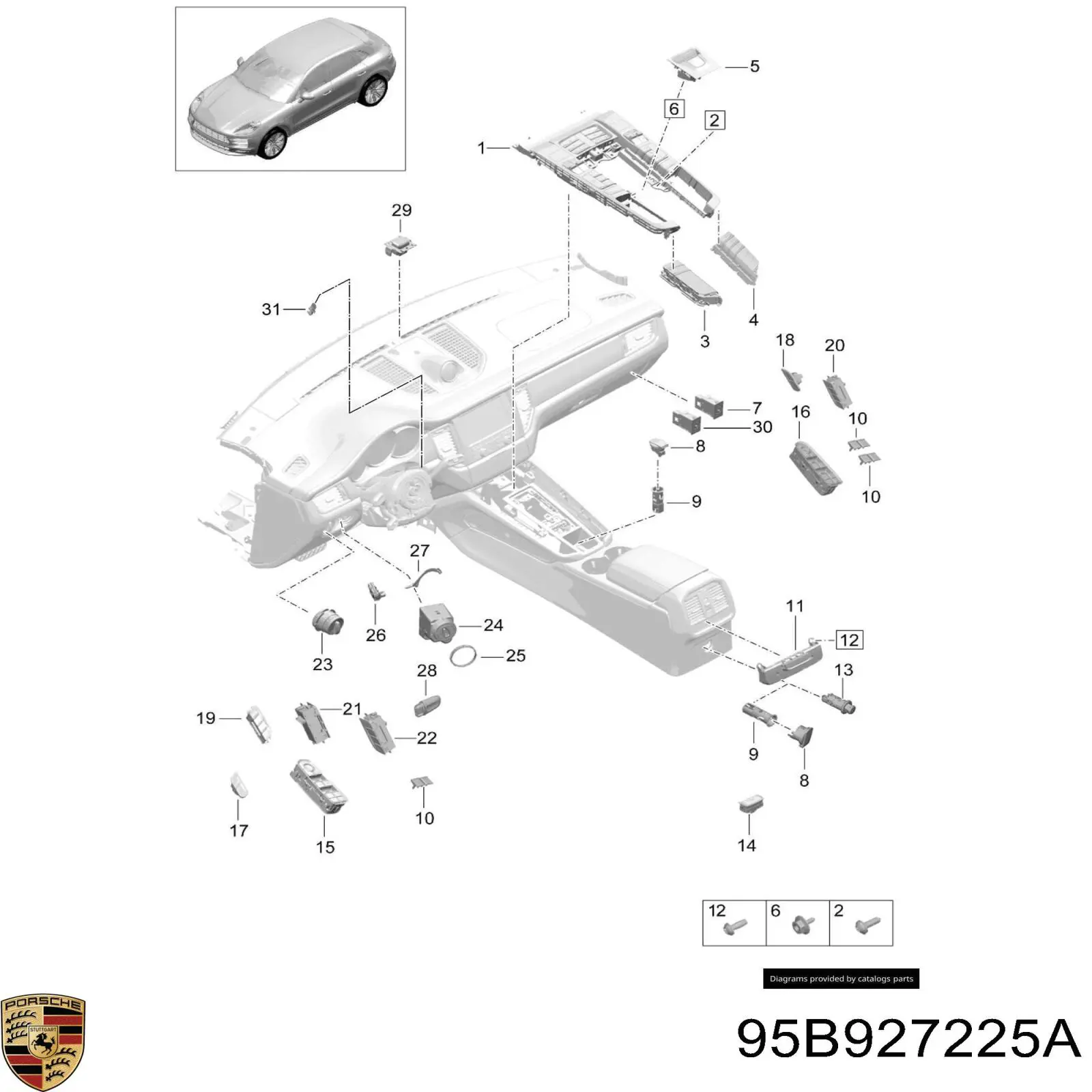 95B927225A Porsche Клавиша электромеханического стояночного тормоза