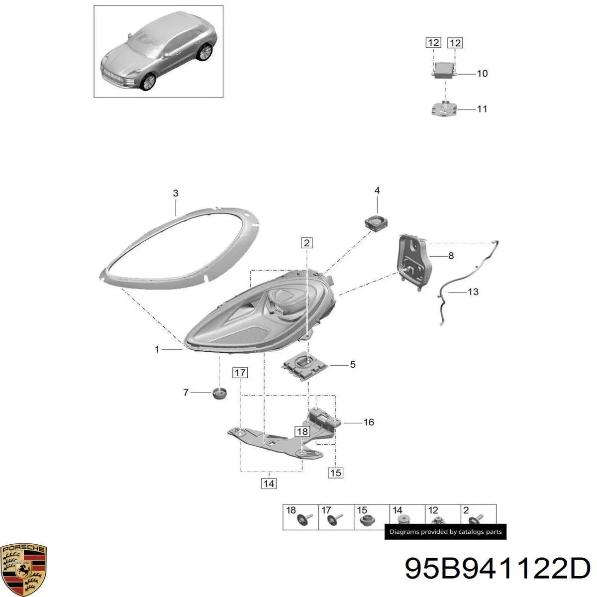 95B941122D Porsche Кронштейн-адаптер крепления фары передней, правой