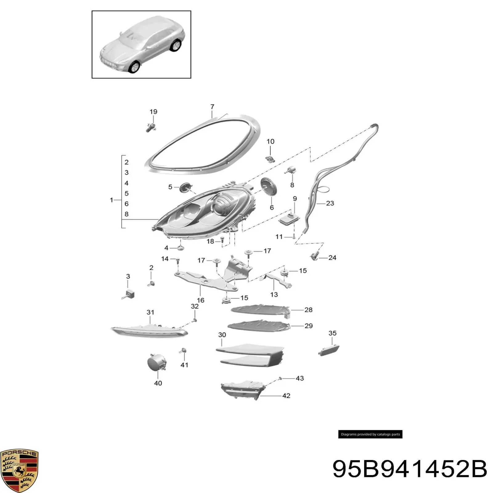 95B941058B Porsche Кронштейн-адаптер крепления фары передней, правой