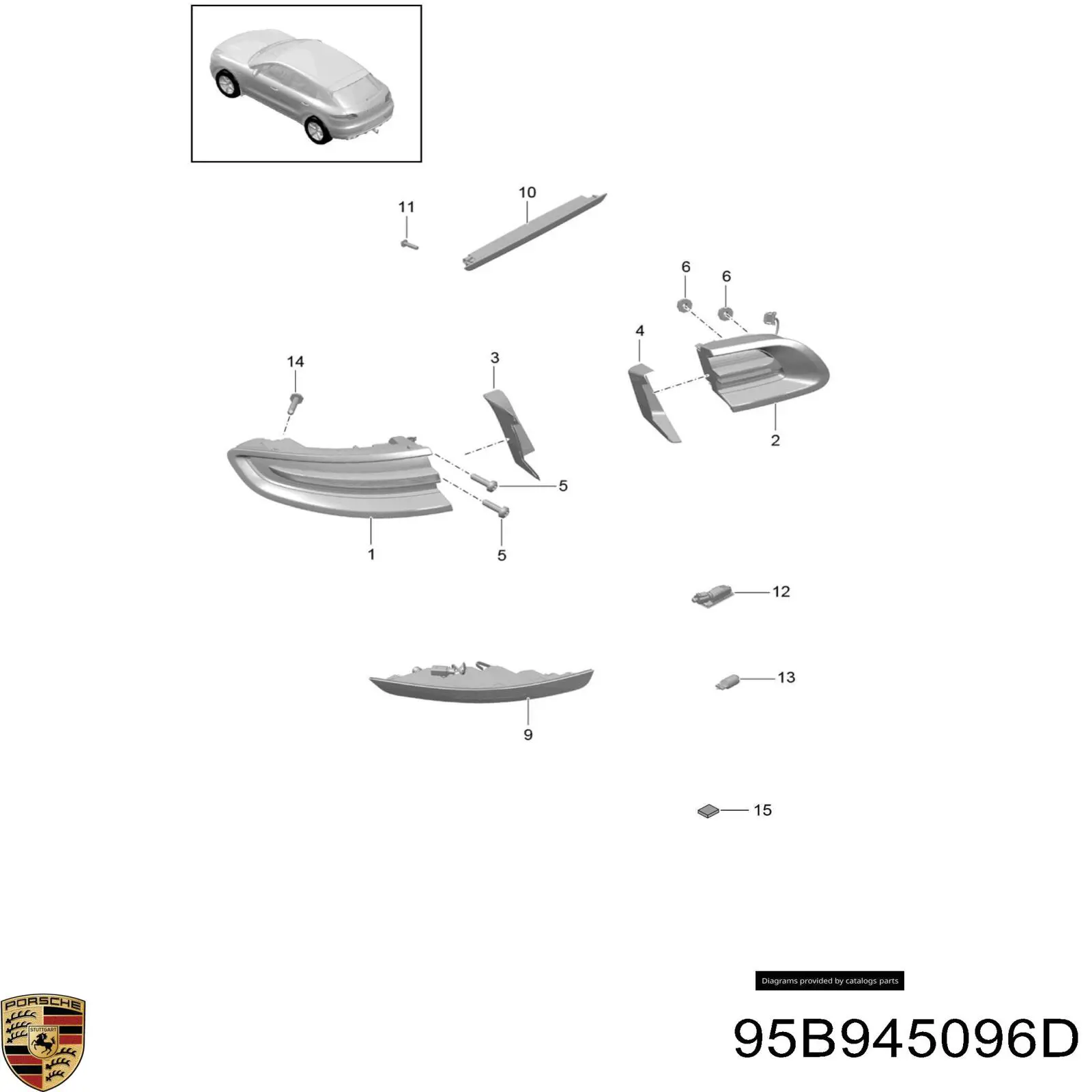 Фара задняя правая внешняя Porsche 95B945096D цена, от 364.79 USD