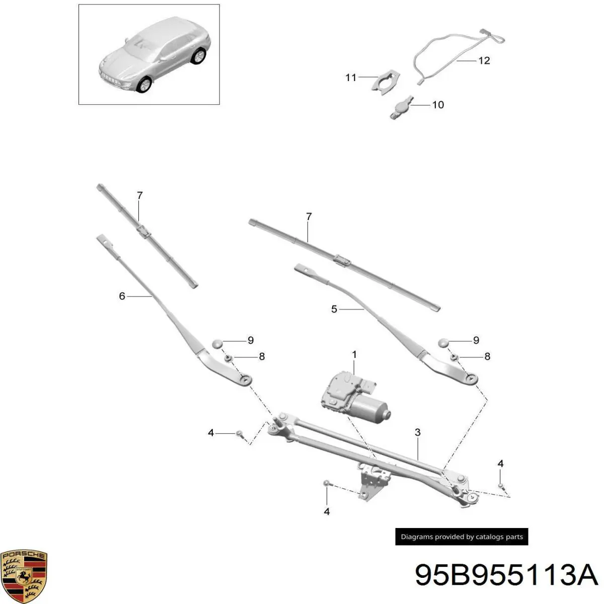 Мотор стеклоочистителя лобового стекла 95B955113B Porsche