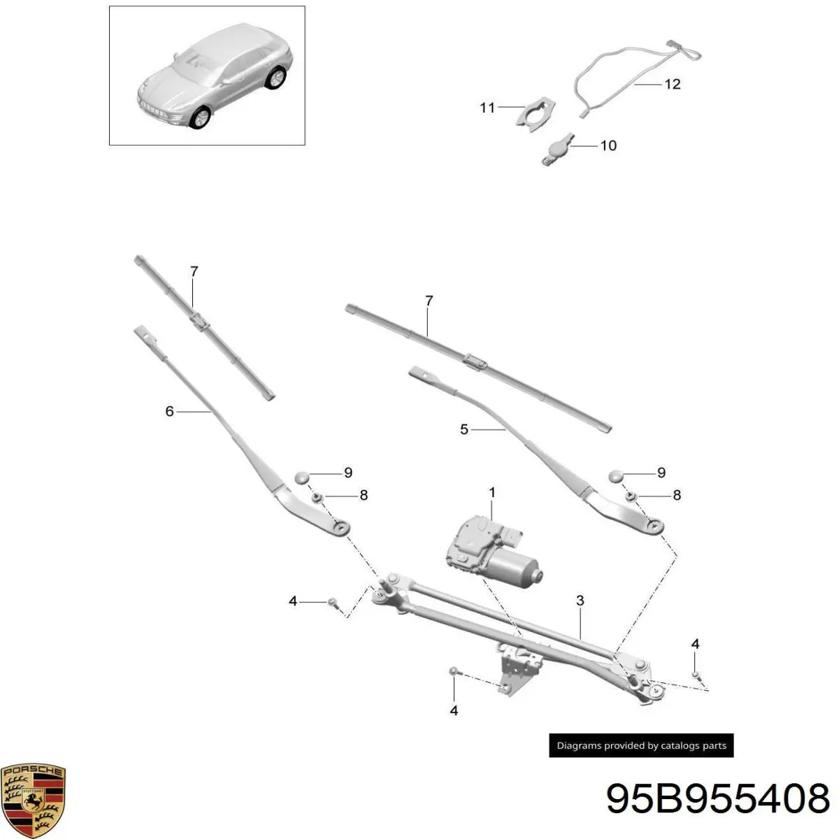 Рычаг-поводок стеклоочистителя лобового стекла 95B955408 Porsche