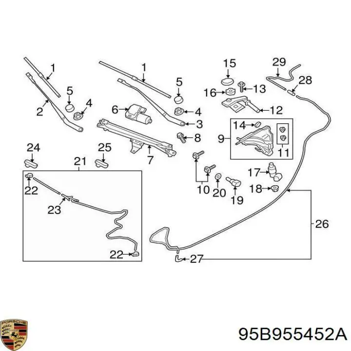 95B955452A Porsche gargalo do tanque de fluido para lavador