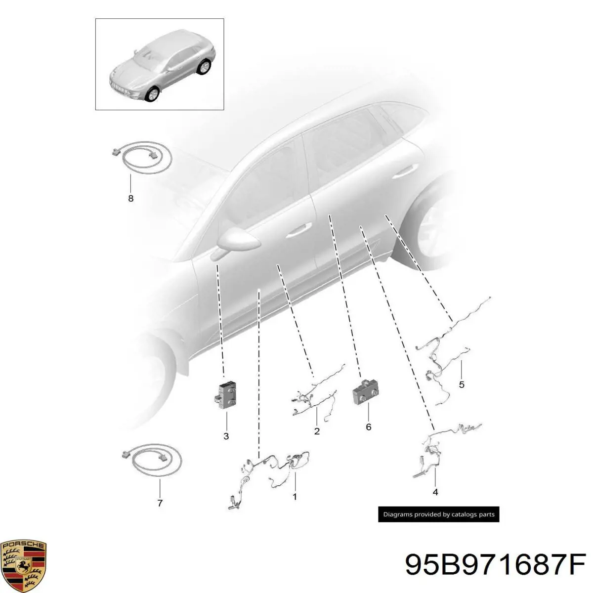 95B971687F Porsche Жгут проводов задней двери