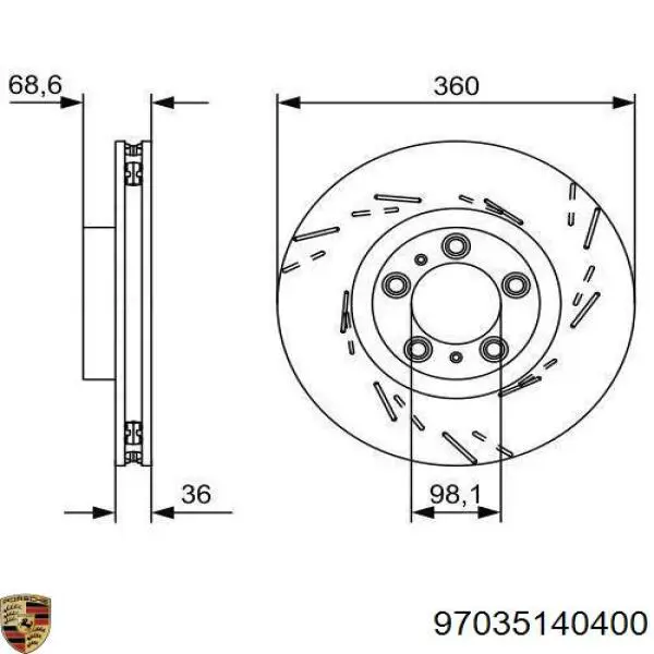 Тормоз дисковый передний Porsche 97035140400 цена, от 129.11 USD