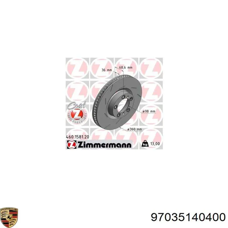 Тормоз дисковый передний Porsche 97035140400 цена, от 129.11 USD