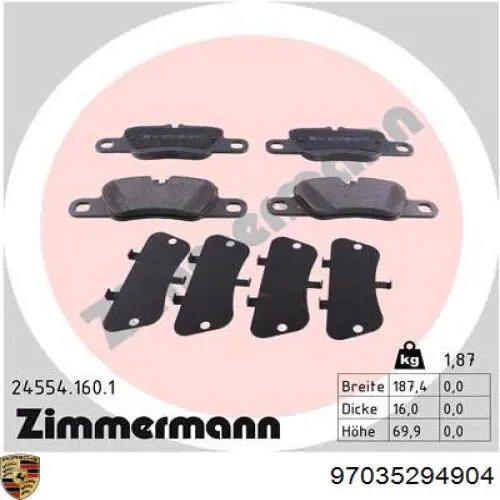 Колодки дисковые  Porsche 97035294904 цена, от 91.24 USD