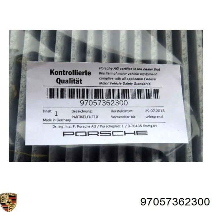 Купить 97057362300 Porsche Фильтр салона угольный
