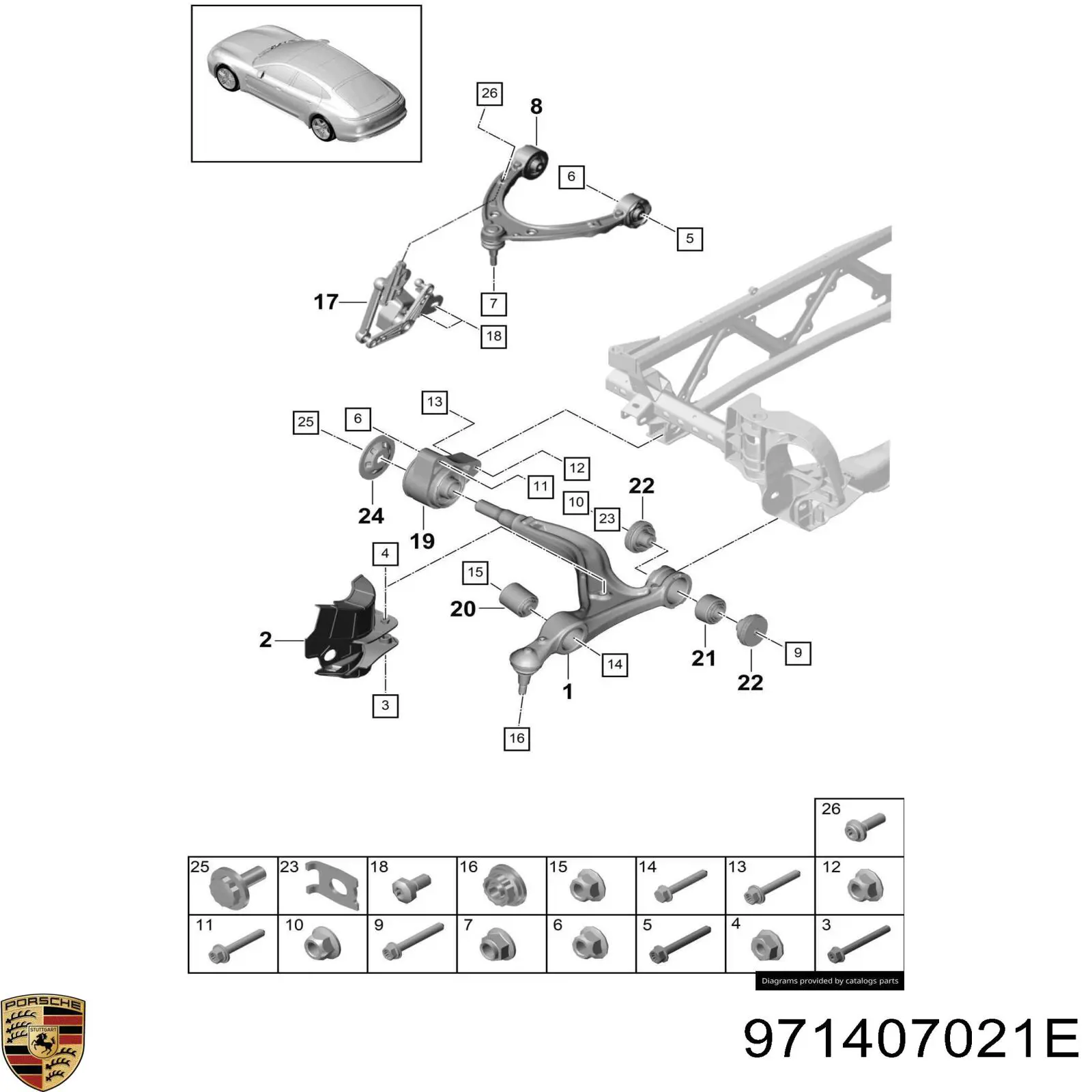 971407021E Porsche braço oscilante superior esquerdo/direito de suspensão dianteira