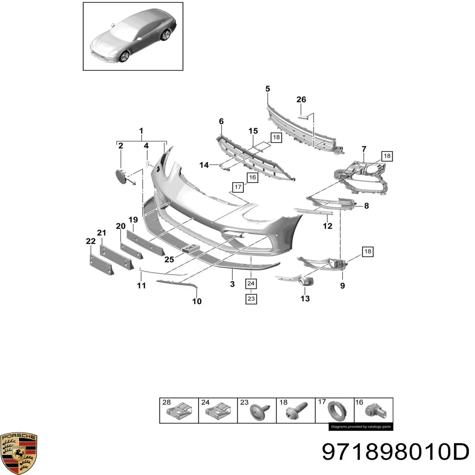 971898010D Porsche Бампер передний в сборе